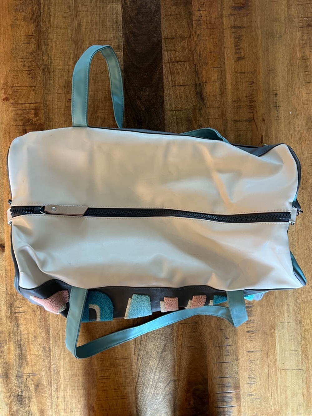 Jadelynn Brooke Teal Pink Cream 'TRAVEL' Colorblock Duffel - Picture 3 of 4